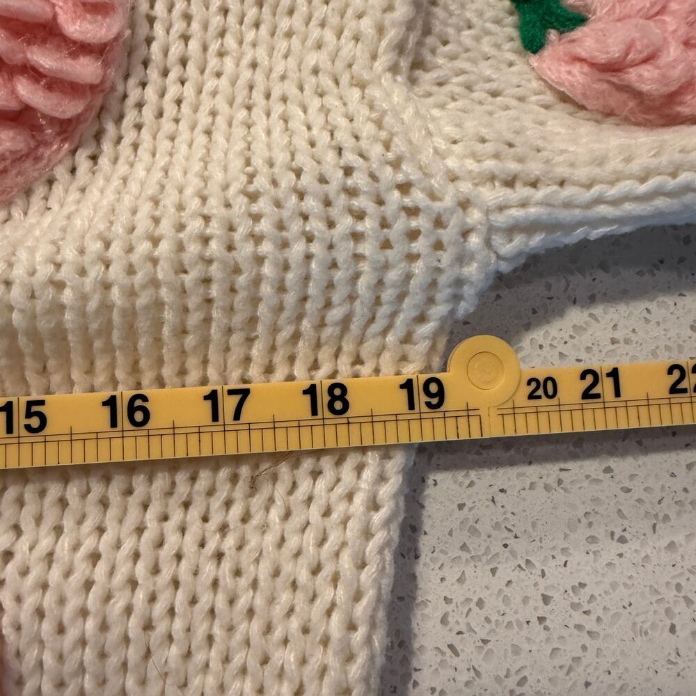 3D Strawberry Applique Chunky Knit Cardigan Cottagecore Coquette Kawaii Sweater - Picture 9 of 10